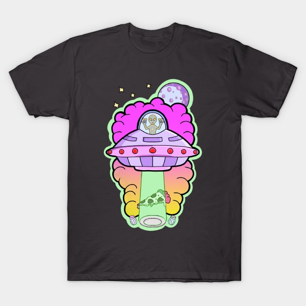 Alien abducts pizza T-Shirt by Local non union